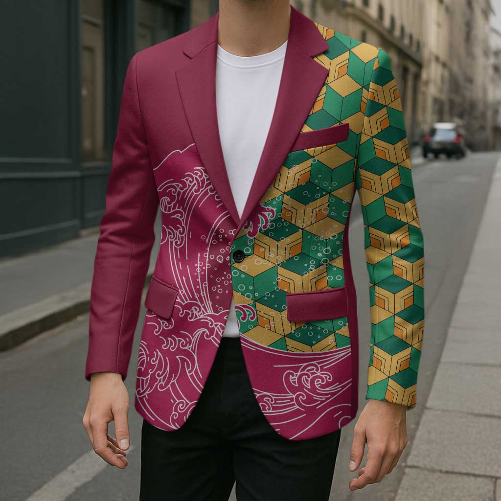 Japanese Bishamon-Kikkou Pattern Blazer Water Pillar Silent River Flow - Wonder Print Shop