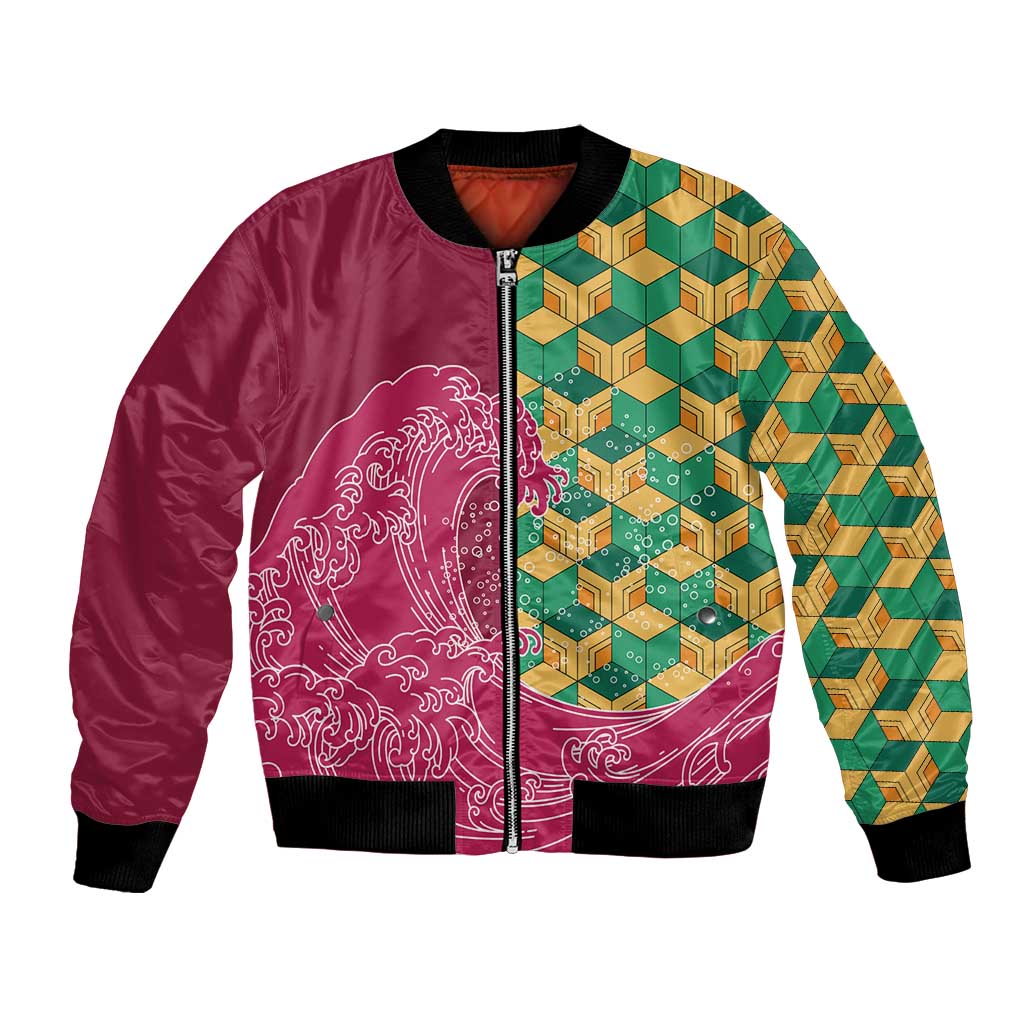 Japanese Bishamon-Kikkou Pattern Bomber Jacket Water Pillar Silent River Flow - Wonder Print Shop