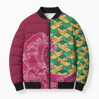 Japanese Bishamon-Kikkou Pattern Bomber Puffer Jacket Water Pillar Silent River Flow - Wonder Print Shop