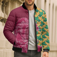 Japanese Bishamon-Kikkou Pattern Bomber Puffer Jacket Water Pillar Silent River Flow - Wonder Print Shop