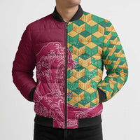 Japanese Bishamon-Kikkou Pattern Bomber Puffer Jacket Water Pillar Silent River Flow - Wonder Print Shop