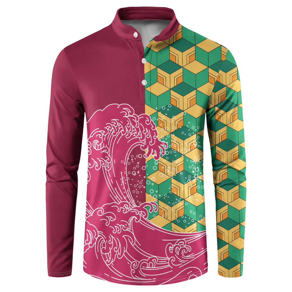 Japanese Bishamon-Kikkou Pattern Button Sweatshirt Water Pillar Silent River Flow - Wonder Print Shop