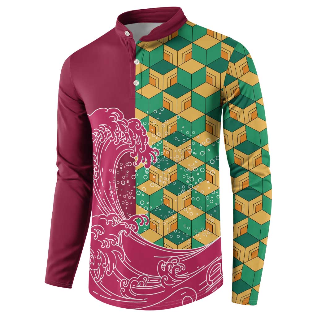 Japanese Bishamon-Kikkou Pattern Button Sweatshirt Water Pillar Silent River Flow - Wonder Print Shop