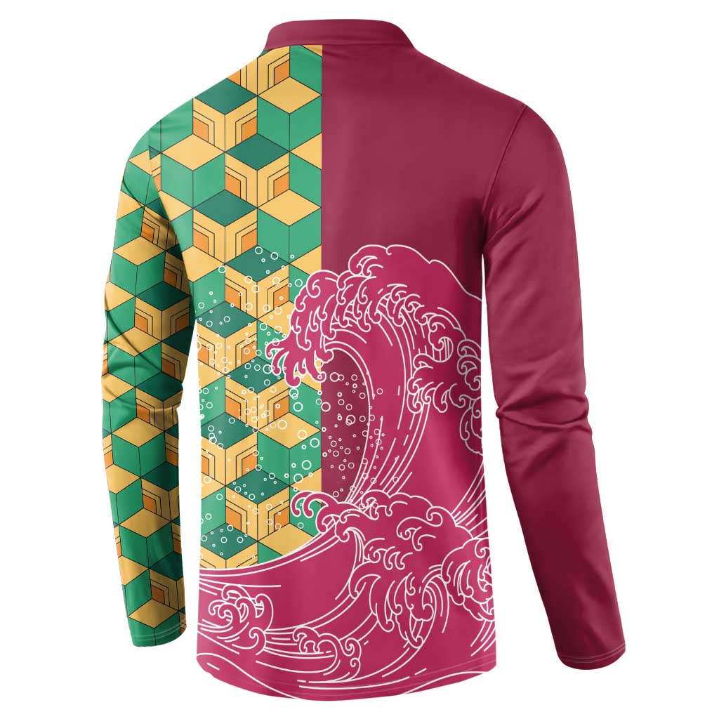 Japanese Bishamon-Kikkou Pattern Button Sweatshirt Water Pillar Silent River Flow - Wonder Print Shop