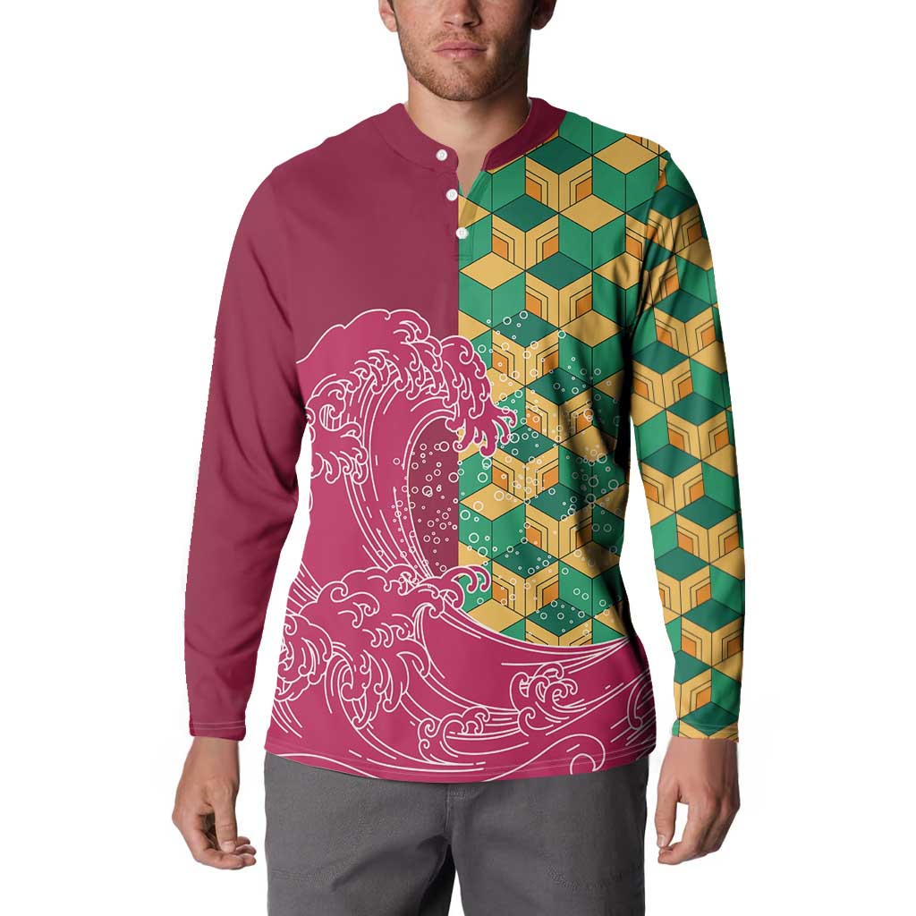 Japanese Bishamon-Kikkou Pattern Button Sweatshirt Water Pillar Silent River Flow - Wonder Print Shop