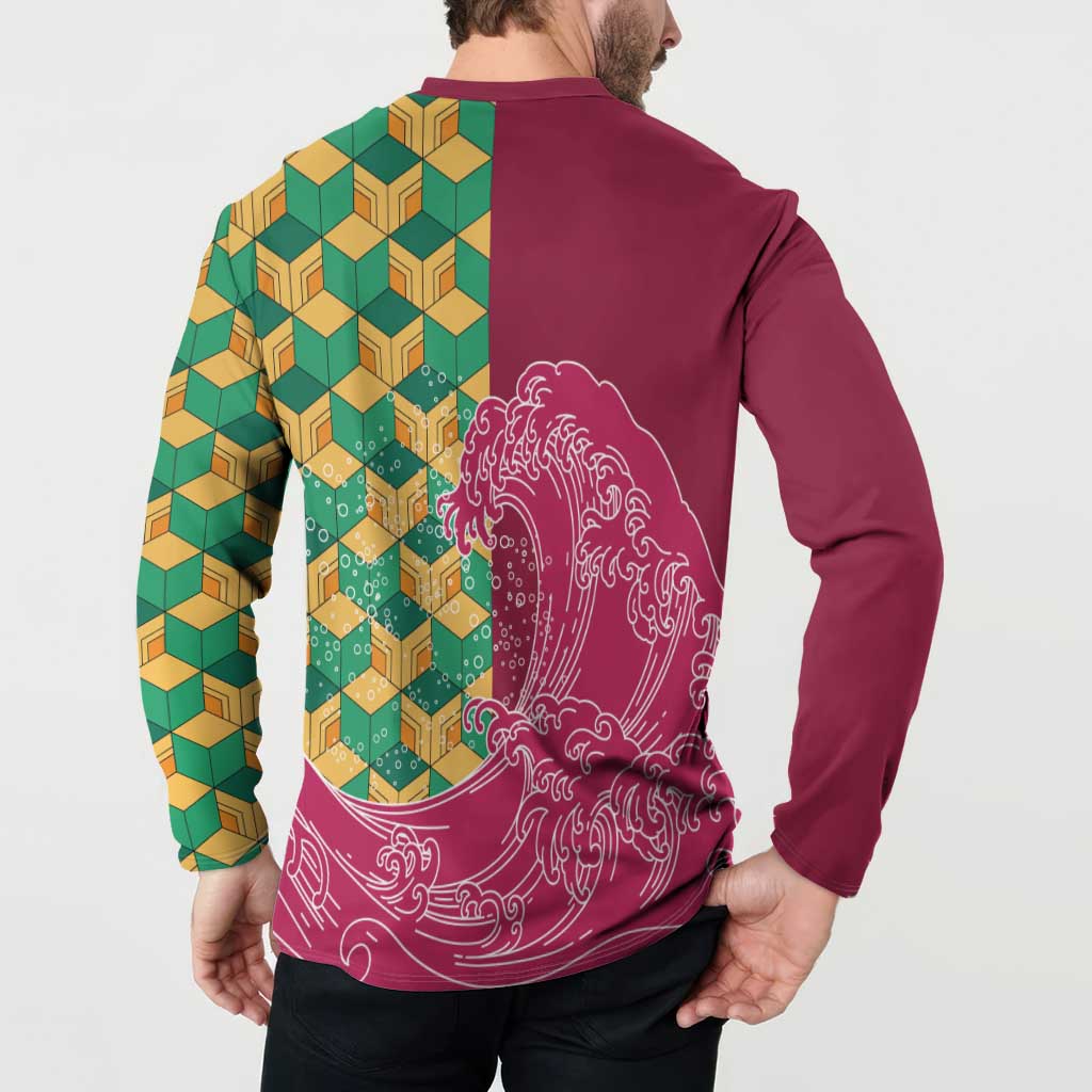 Japanese Bishamon-Kikkou Pattern Button Sweatshirt Water Pillar Silent River Flow - Wonder Print Shop