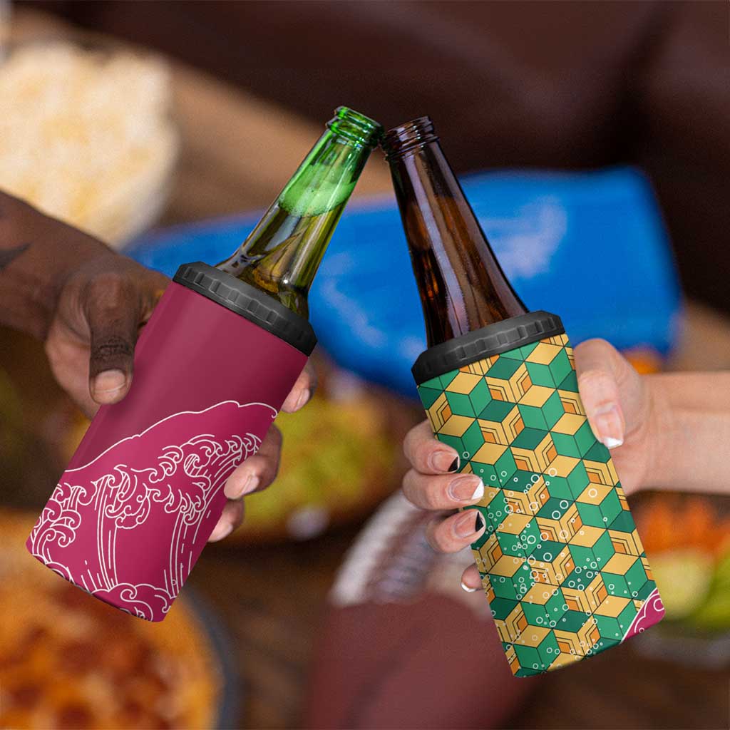 Japanese Bishamon-Kikkou Pattern 4 in 1 Can Cooler Tumbler Water Pillar Silent River Flow - Wonder Print Shop