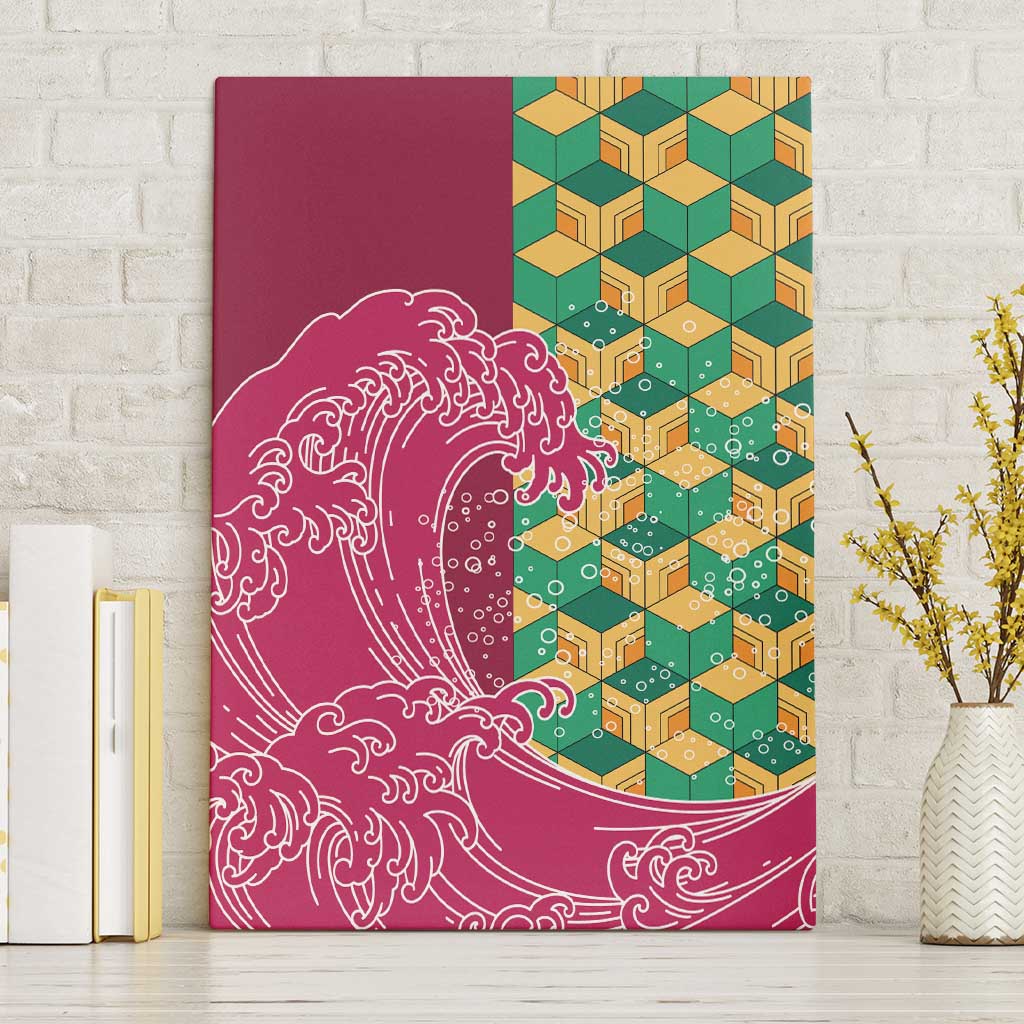 Japanese Bishamon-Kikkou Pattern Canvas Wall Art Water Pillar Silent River Flow - Wonder Print Shop
