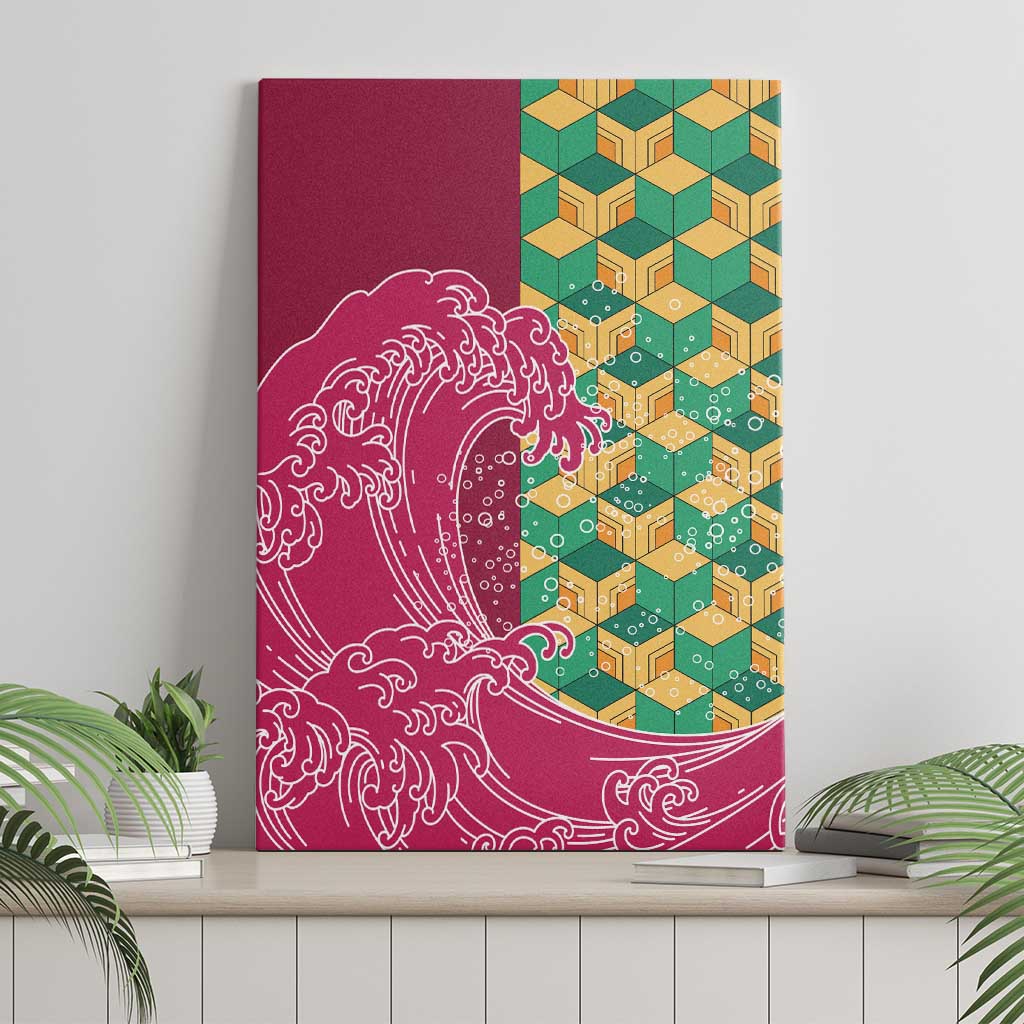 Japanese Bishamon-Kikkou Pattern Canvas Wall Art Water Pillar Silent River Flow - Wonder Print Shop