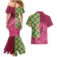 Japanese Bishamon-Kikkou Pattern Couples Matching Mermaid Dress and Hawaiian Shirt Water Pillar Silent River Flow - Wonder Print Shop