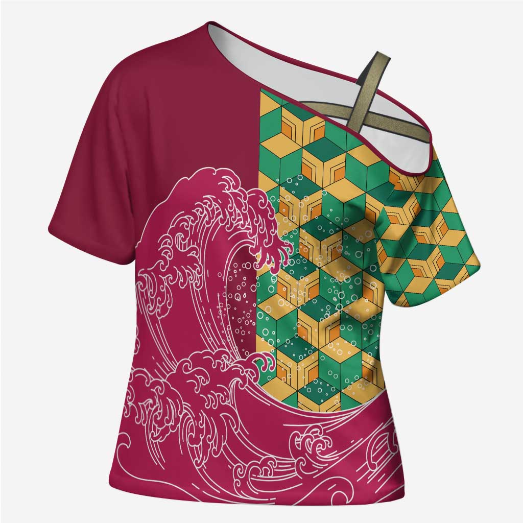 Japanese Bishamon-Kikkou Pattern Cross Shoulder Shirt Water Pillar Silent River Flow - Wonder Print Shop