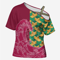 Japanese Bishamon-Kikkou Pattern Cross Shoulder Shirt Water Pillar Silent River Flow - Wonder Print Shop
