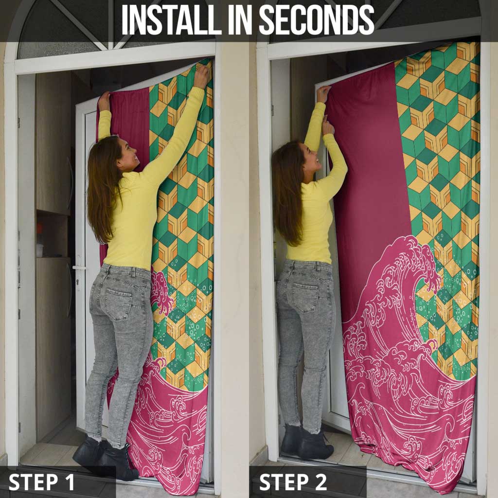 Japanese Bishamon-Kikkou Pattern Door Cover Water Pillar Silent River Flow - Wonder Print Shop