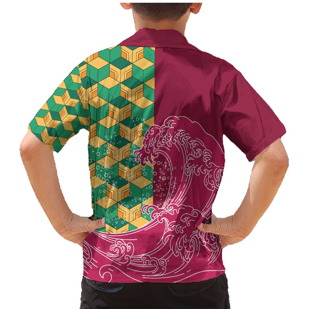 Japanese Bishamon-Kikkou Pattern Family Matching Mermaid Dress and Hawaiian Shirt Water Pillar Silent River Flow - Wonder Print Shop