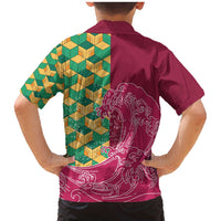 Japanese Bishamon-Kikkou Pattern Family Matching Mermaid Dress and Hawaiian Shirt Water Pillar Silent River Flow - Wonder Print Shop