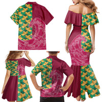 Japanese Bishamon-Kikkou Pattern Family Matching Mermaid Dress and Hawaiian Shirt Water Pillar Silent River Flow - Wonder Print Shop