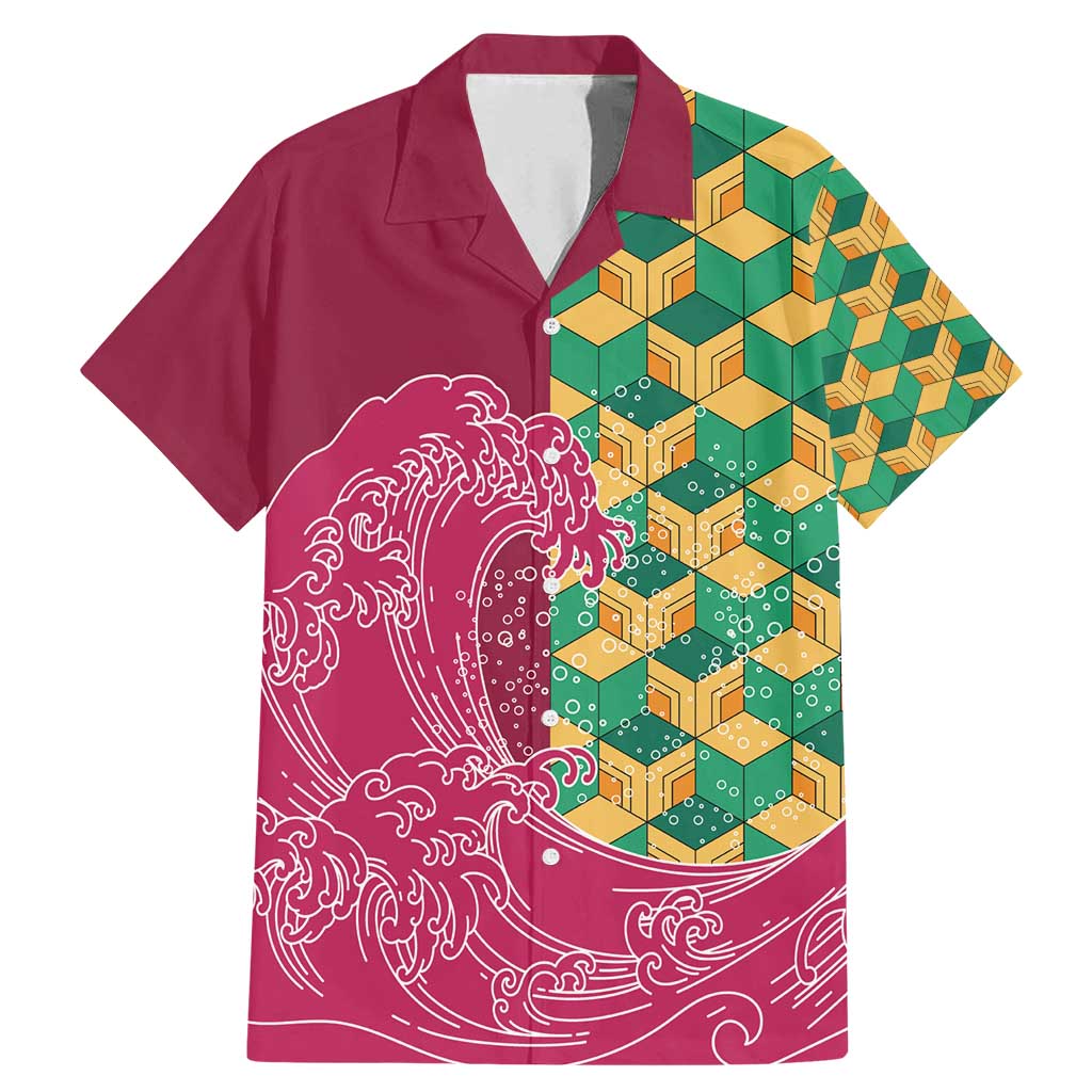 Japanese Bishamon-Kikkou Pattern Family Matching Mermaid Dress and Hawaiian Shirt Water Pillar Silent River Flow - Wonder Print Shop