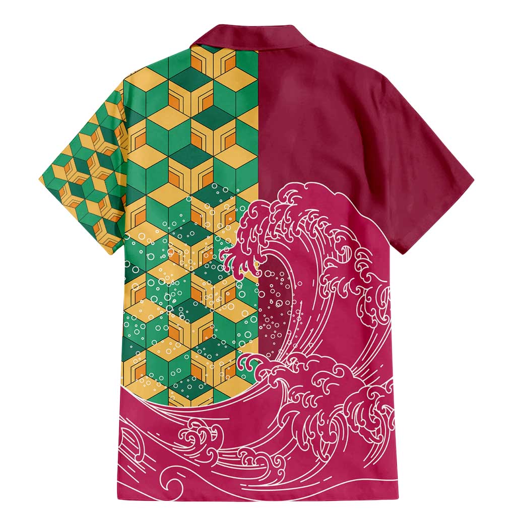 Japanese Bishamon-Kikkou Pattern Family Matching Mermaid Dress and Hawaiian Shirt Water Pillar Silent River Flow - Wonder Print Shop