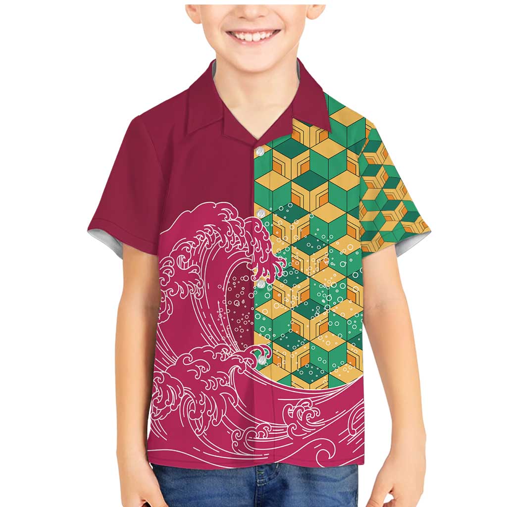 Japanese Bishamon-Kikkou Pattern Family Matching Mermaid Dress and Hawaiian Shirt Water Pillar Silent River Flow - Wonder Print Shop