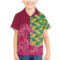 Japanese Bishamon-Kikkou Pattern Family Matching Mermaid Dress and Hawaiian Shirt Water Pillar Silent River Flow - Wonder Print Shop