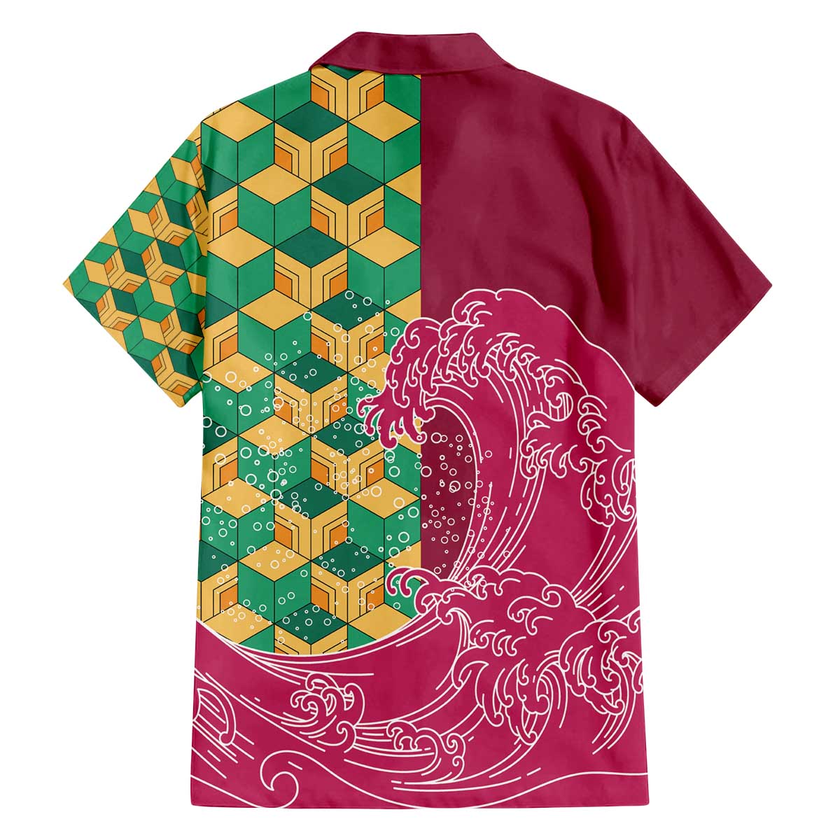Japanese Bishamon-Kikkou Pattern Family Matching Off The Shoulder Long Sleeve Dress and Hawaiian Shirt Water Pillar Silent River Flow - Wonder Print Shop