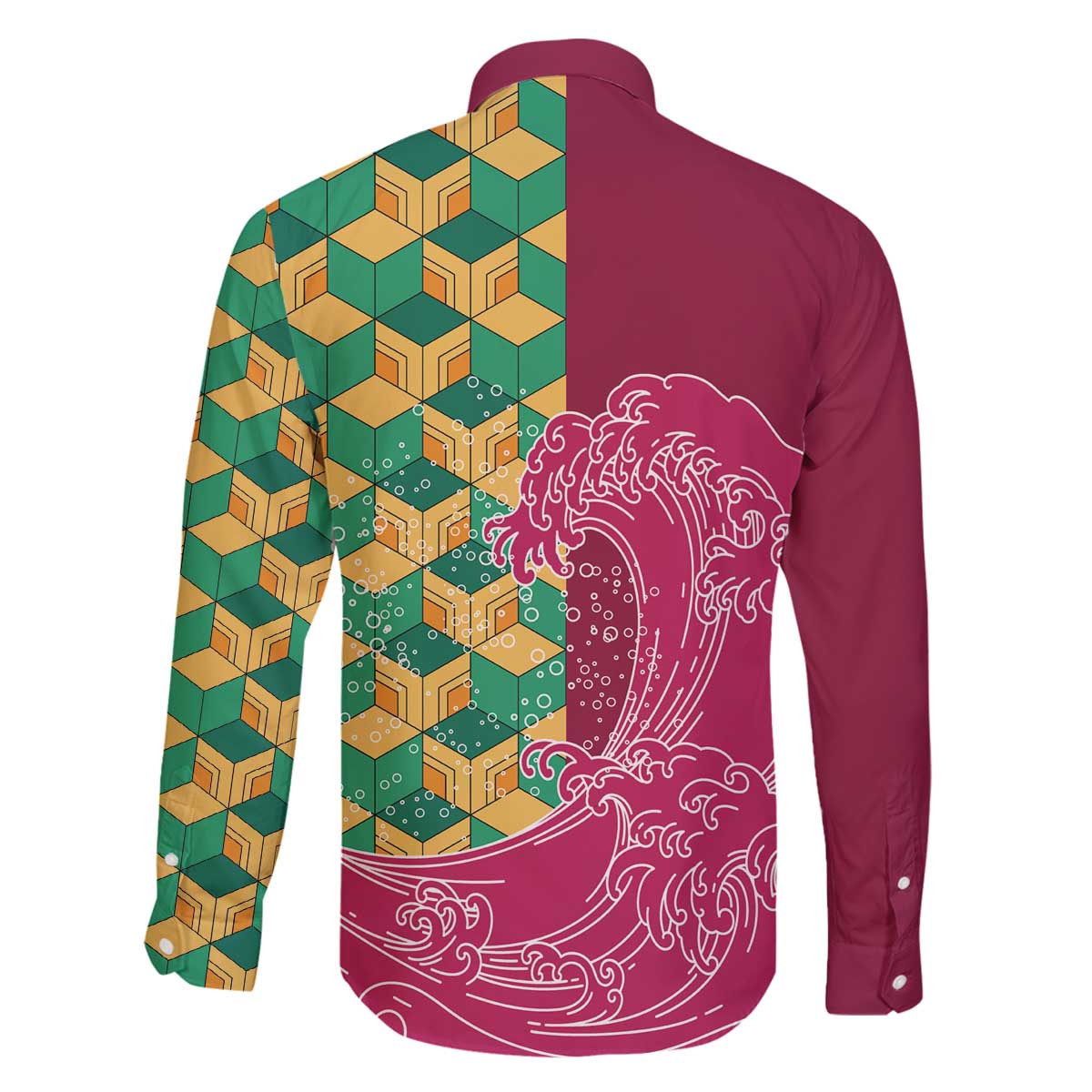 Japanese Bishamon-Kikkou Pattern Family Matching Off The Shoulder Long Sleeve Dress and Hawaiian Shirt Water Pillar Silent River Flow - Wonder Print Shop