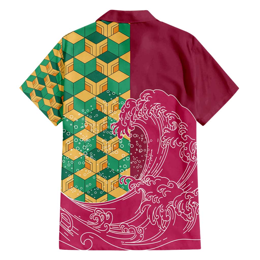 Japanese Bishamon-Kikkou Pattern Family Matching Off Shoulder Maxi Dress and Hawaiian Shirt Water Pillar Silent River Flow - Wonder Print Shop