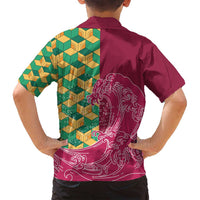 Japanese Bishamon-Kikkou Pattern Family Matching Off Shoulder Short Dress and Hawaiian Shirt Water Pillar Silent River Flow - Wonder Print Shop