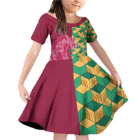 Japanese Bishamon-Kikkou Pattern Family Matching Off Shoulder Short Dress and Hawaiian Shirt Water Pillar Silent River Flow - Wonder Print Shop