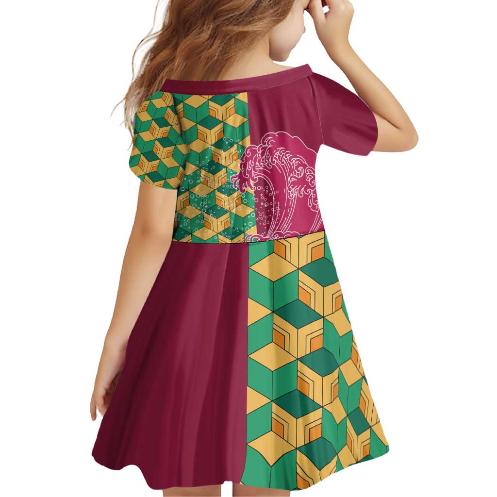 Japanese Bishamon-Kikkou Pattern Family Matching Off Shoulder Short Dress and Hawaiian Shirt Water Pillar Silent River Flow - Wonder Print Shop