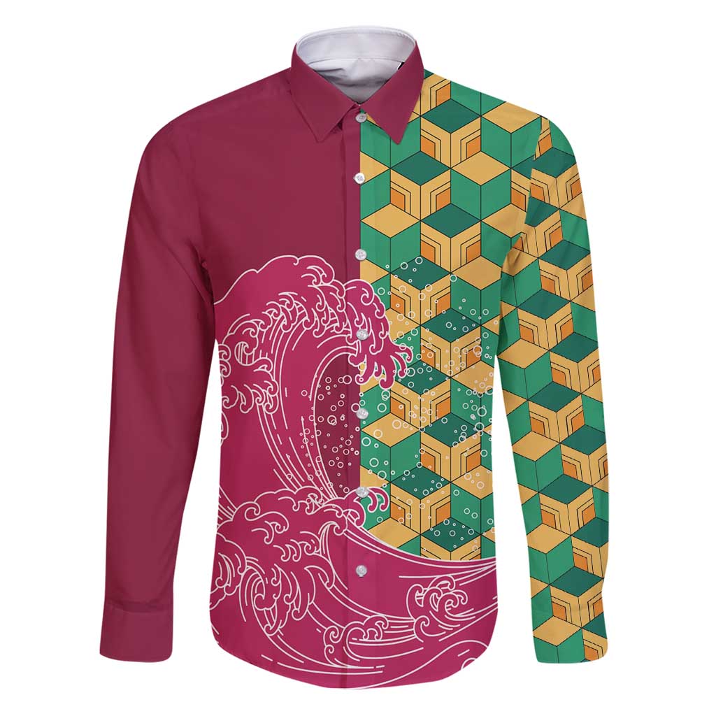 Japanese Bishamon-Kikkou Pattern Family Matching Puletasi and Hawaiian Shirt Water Pillar Silent River Flow - Wonder Print Shop