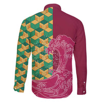 Japanese Bishamon-Kikkou Pattern Family Matching Puletasi and Hawaiian Shirt Water Pillar Silent River Flow - Wonder Print Shop