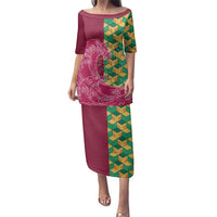 Japanese Bishamon-Kikkou Pattern Family Matching Puletasi and Hawaiian Shirt Water Pillar Silent River Flow - Wonder Print Shop