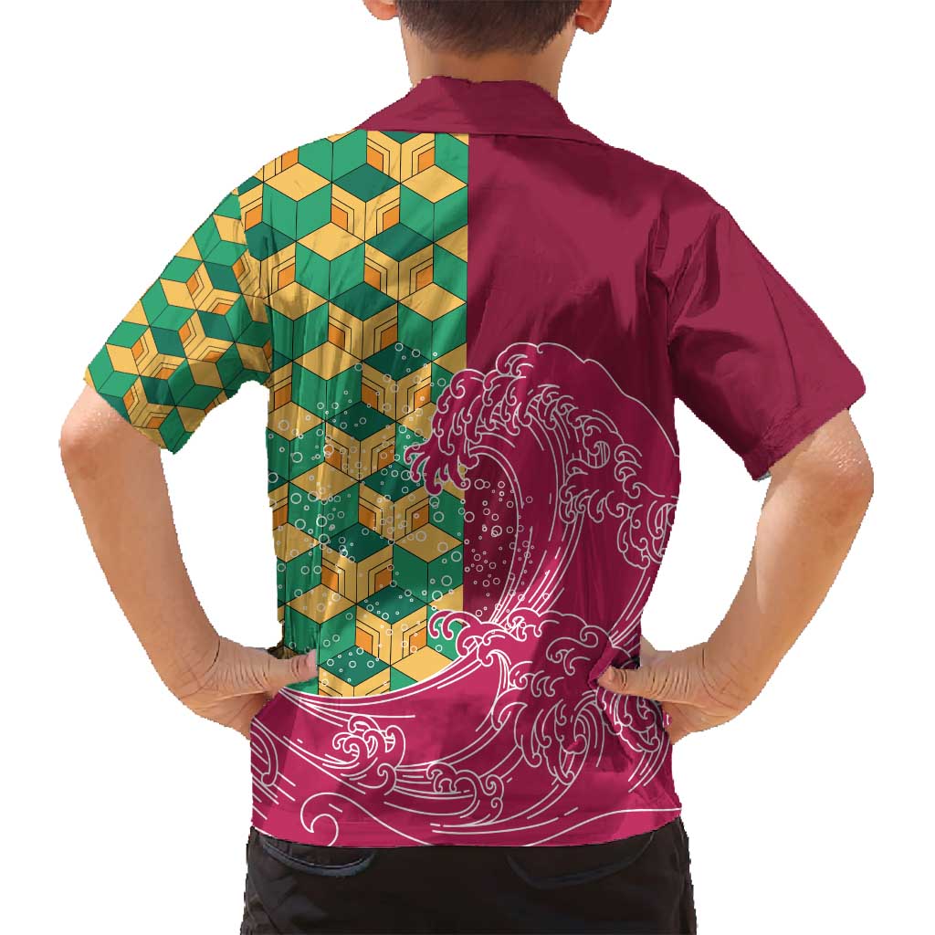 Japanese Bishamon-Kikkou Pattern Family Matching Summer Maxi Dress and Hawaiian Shirt Water Pillar Silent River Flow - Wonder Print Shop