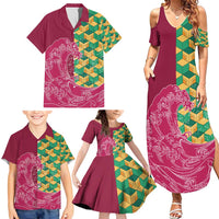 Japanese Bishamon-Kikkou Pattern Family Matching Summer Maxi Dress and Hawaiian Shirt Water Pillar Silent River Flow - Wonder Print Shop
