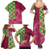 Japanese Bishamon-Kikkou Pattern Family Matching Summer Maxi Dress and Hawaiian Shirt Water Pillar Silent River Flow - Wonder Print Shop
