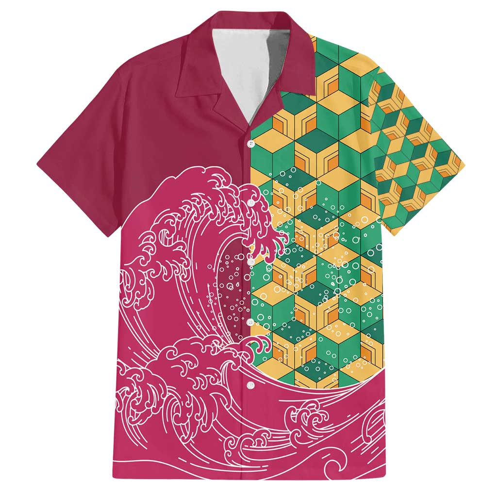 Japanese Bishamon-Kikkou Pattern Family Matching Summer Maxi Dress and Hawaiian Shirt Water Pillar Silent River Flow - Wonder Print Shop
