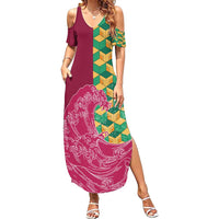Japanese Bishamon-Kikkou Pattern Family Matching Summer Maxi Dress and Hawaiian Shirt Water Pillar Silent River Flow - Wonder Print Shop