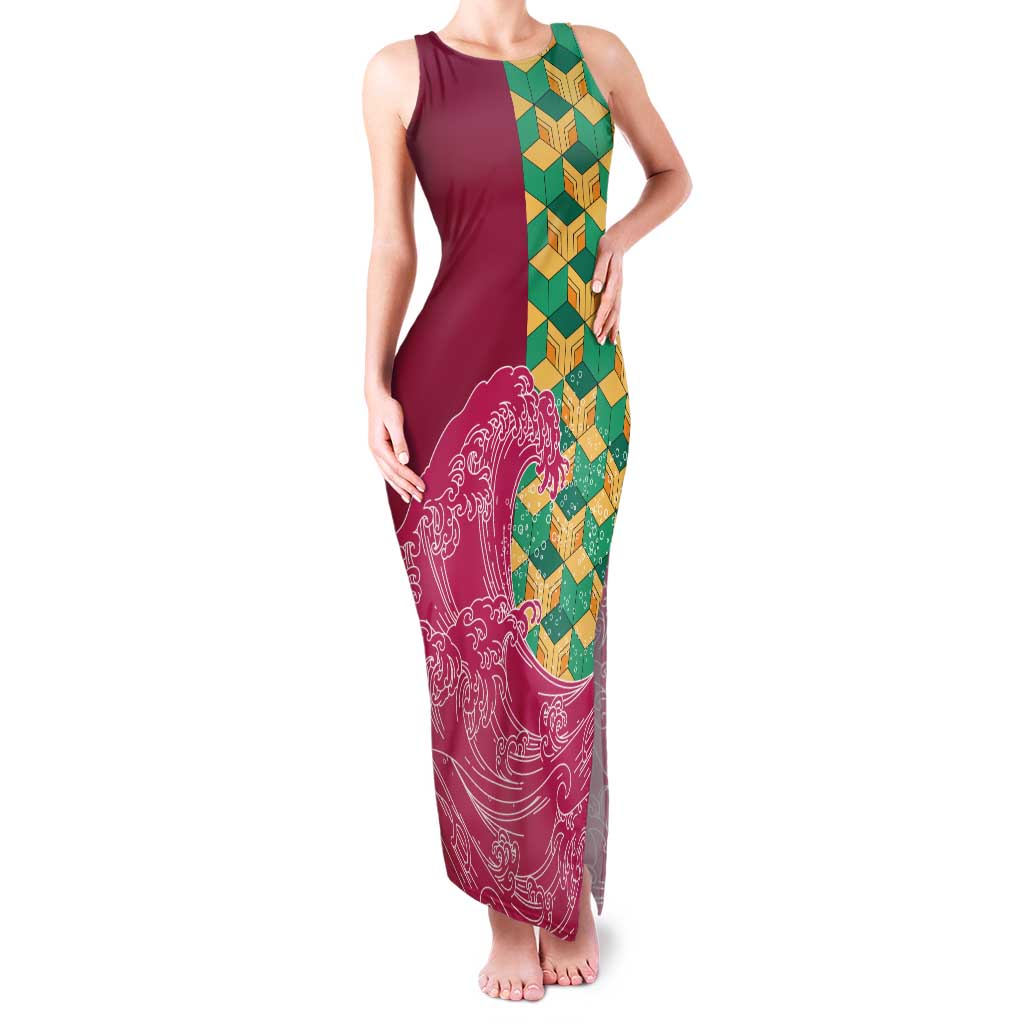 Japanese Bishamon-Kikkou Pattern Family Matching Tank Maxi Dress and Hawaiian Shirt Water Pillar Silent River Flow - Wonder Print Shop