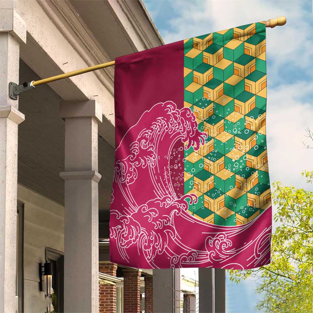 Japanese Bishamon-Kikkou Pattern Garden Flag Water Pillar Silent River Flow - Wonder Print Shop