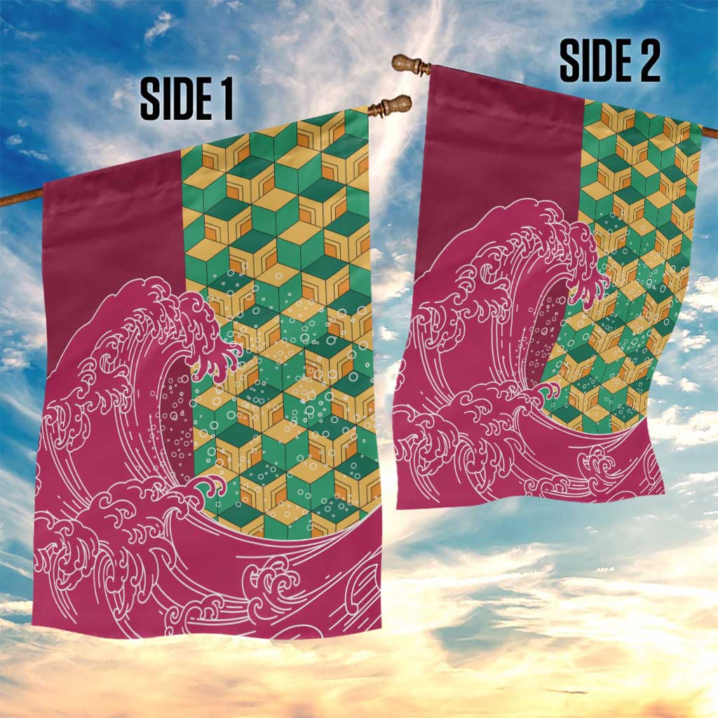 Japanese Bishamon-Kikkou Pattern Garden Flag Water Pillar Silent River Flow - Wonder Print Shop