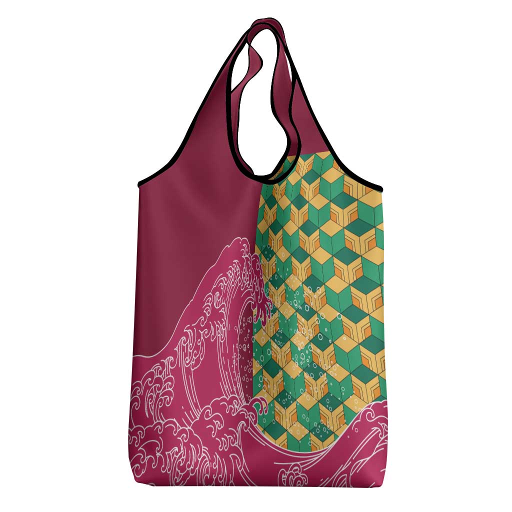 Japanese Bishamon-Kikkou Pattern Grocery Bag Water Pillar Silent River Flow - Wonder Print Shop
