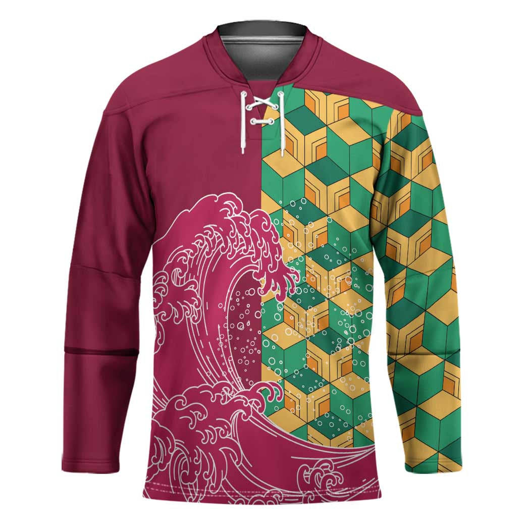 Japanese Bishamon-Kikkou Pattern Hockey Jersey Water Pillar Silent River Flow - Wonder Print Shop