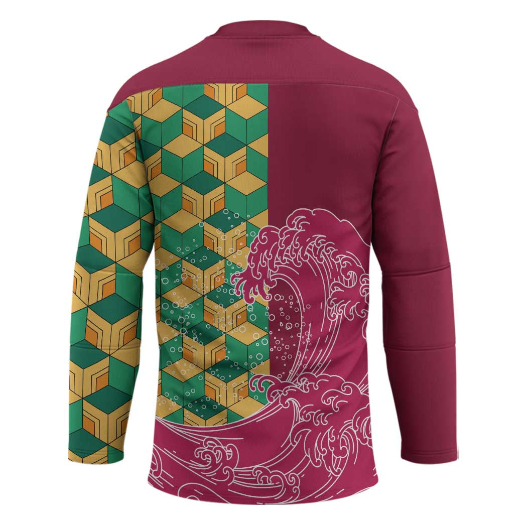 Japanese Bishamon-Kikkou Pattern Hockey Jersey Water Pillar Silent River Flow - Wonder Print Shop