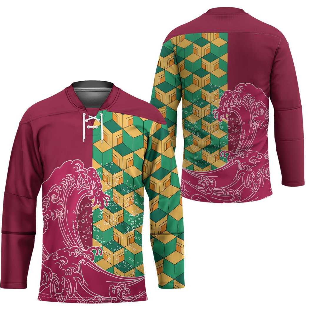 Japanese Bishamon-Kikkou Pattern Hockey Jersey Water Pillar Silent River Flow - Wonder Print Shop