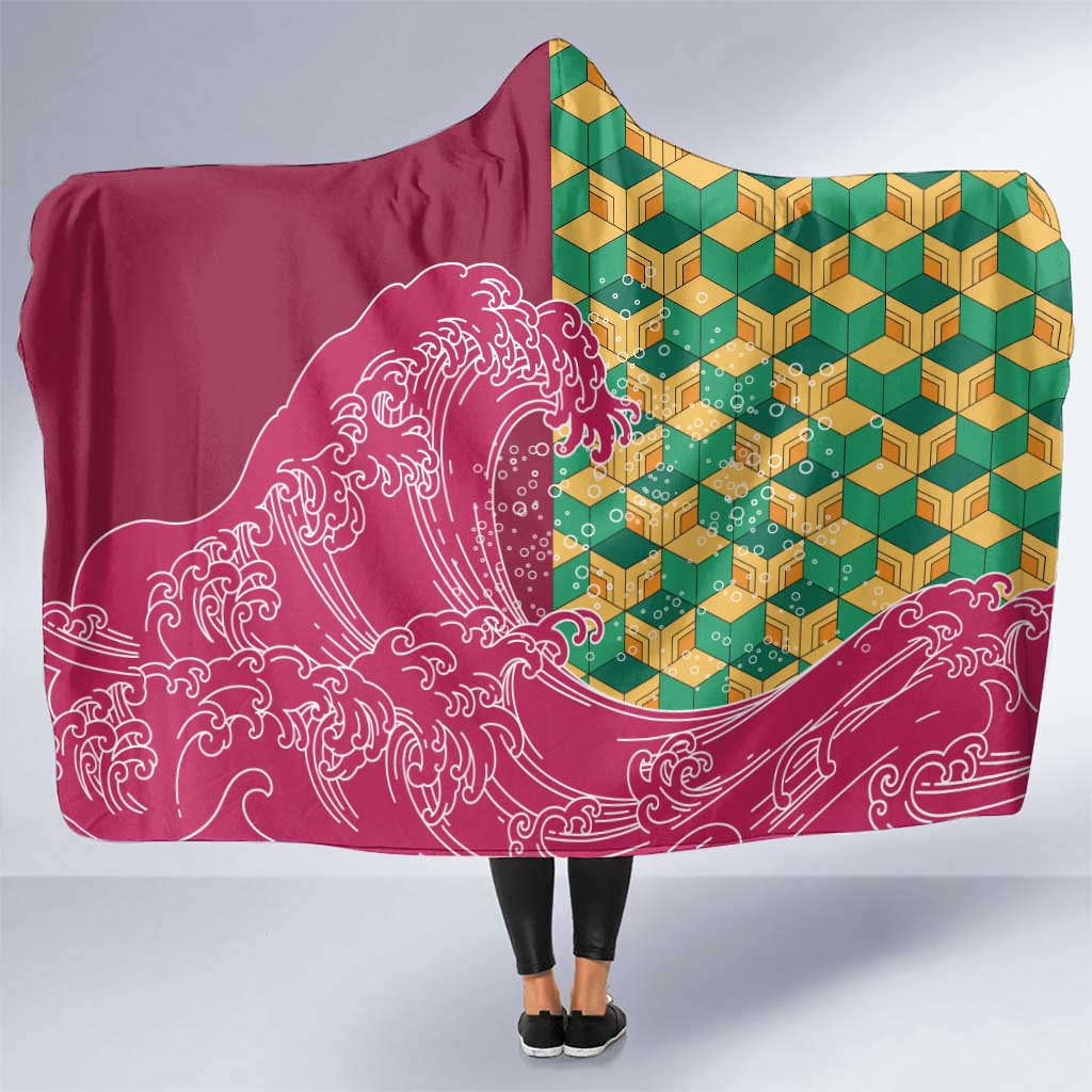 Japanese Bishamon-Kikkou Pattern Hooded Blanket Water Pillar Silent River Flow - Wonder Print Shop