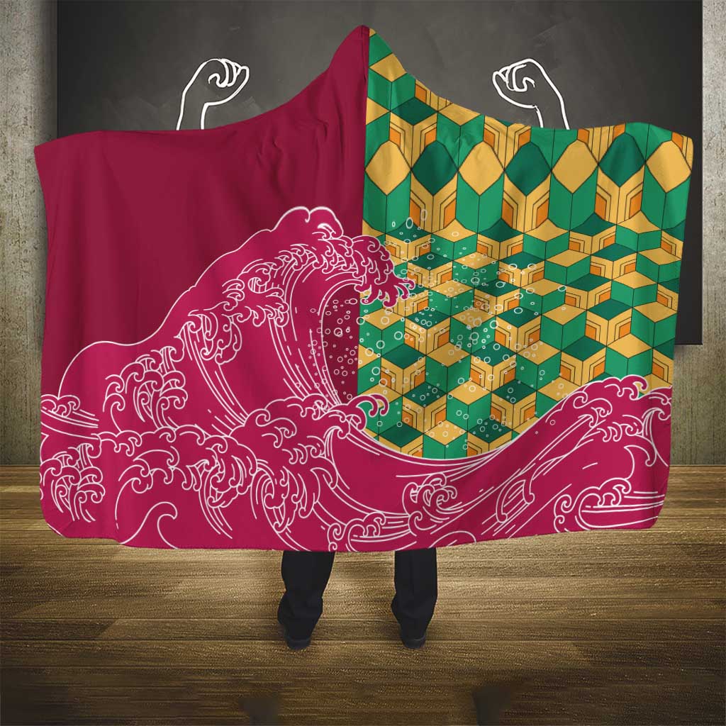 Japanese Bishamon-Kikkou Pattern Hooded Blanket Water Pillar Silent River Flow - Wonder Print Shop