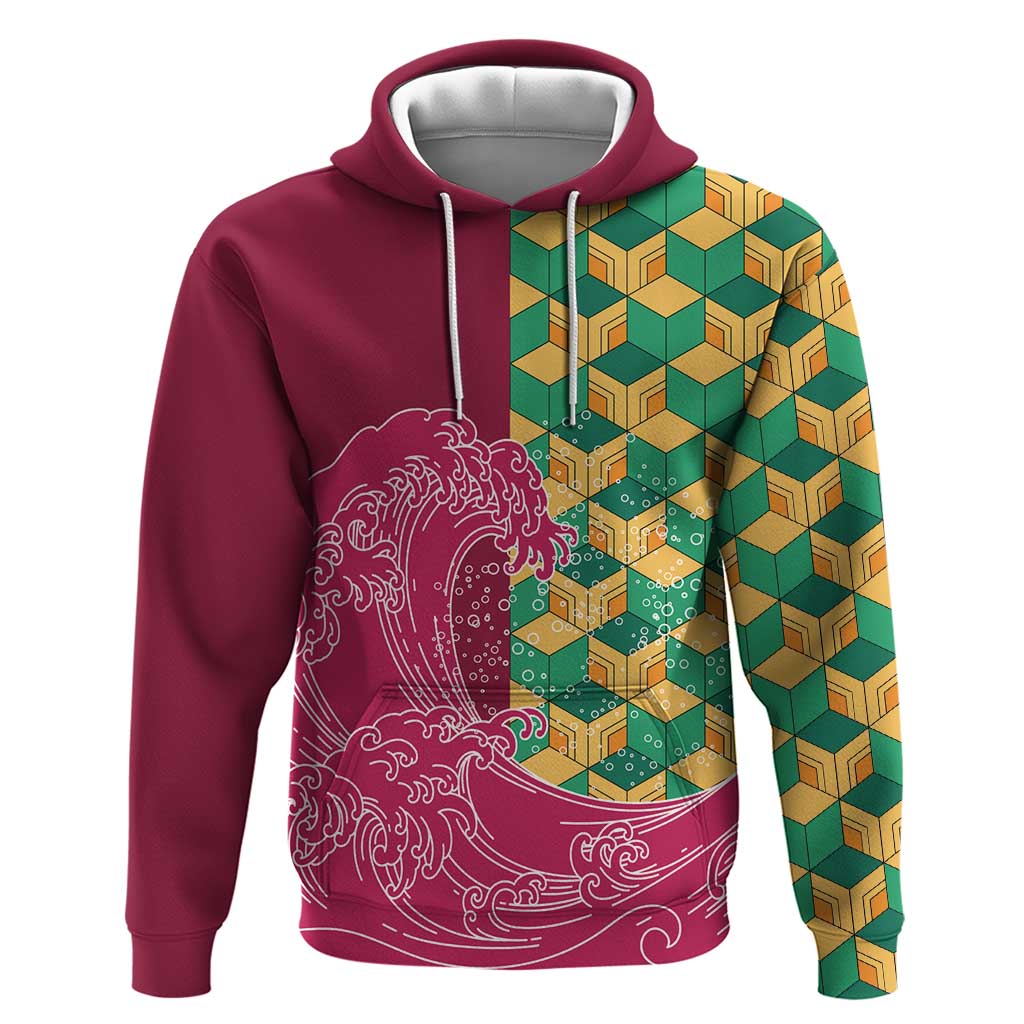Japanese Bishamon-Kikkou Pattern Hoodie Water Pillar Silent River Flow - Wonder Print Shop