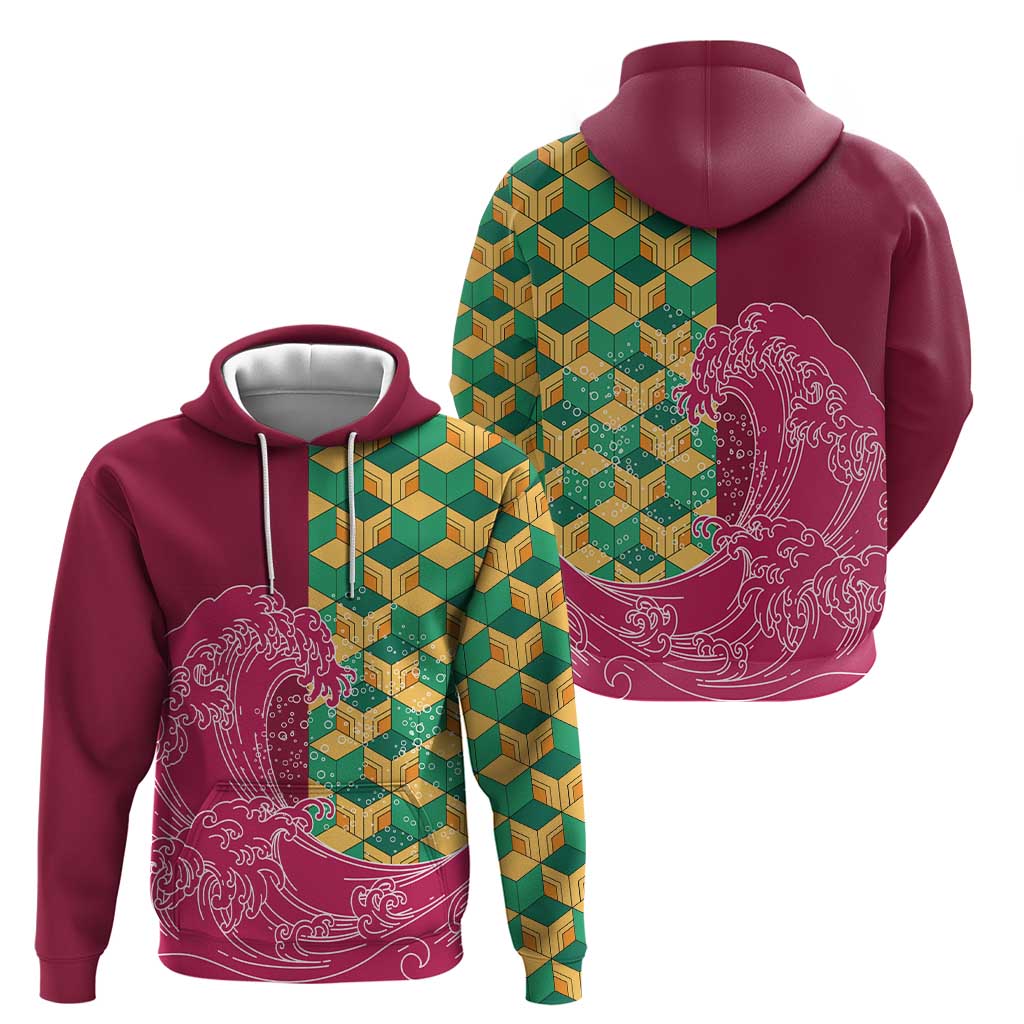 Japanese Bishamon-Kikkou Pattern Hoodie Water Pillar Silent River Flow - Wonder Print Shop