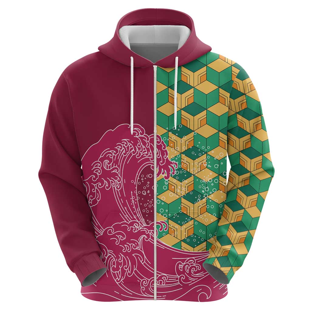 Japanese Bishamon-Kikkou Pattern Hoodie Water Pillar Silent River Flow - Wonder Print Shop